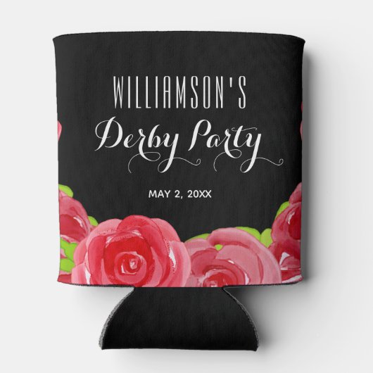 Rote Rosen für Wasserfarben Derby Party Dosenkühler (Rückseite)