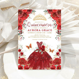 Rote Rosen Garden Princess Quinceañera Mis Quince Einladung