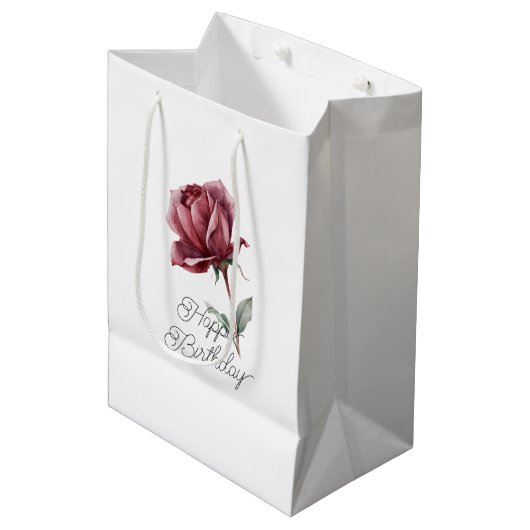 Rote Rosen Geburtstag Mittlere Geschenktüte (Vorderseite Schrägansicht)