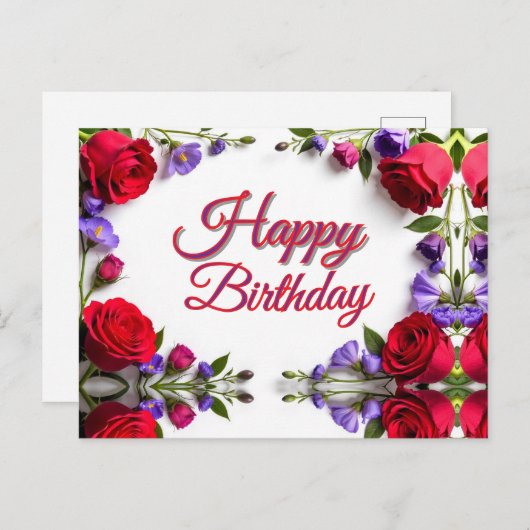 Rote Rosen Geburtstag Postkarte (Vorne/Hinten)