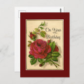 Rote Rosen Geburtstagskarte Postkarte (Vorne/Hinten)