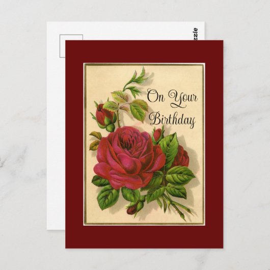 Rote Rosen Geburtstagskarte Postkarte (Vorne/Hinten)