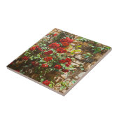 Rote Rosen gegen eine Steinmauer Fliese (Seite)