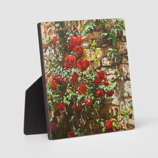 Rote Rosen gegen eine Steinmauer Fotoplatte (Vorderseite)