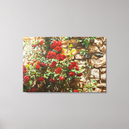 Rote Rosen gegen eine Steinmauer Leinwanddruck