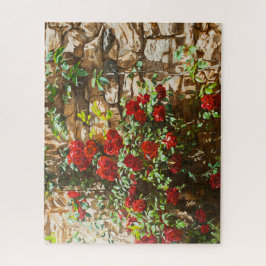 Rote Rosen gegen eine Steinmauer Puzzle