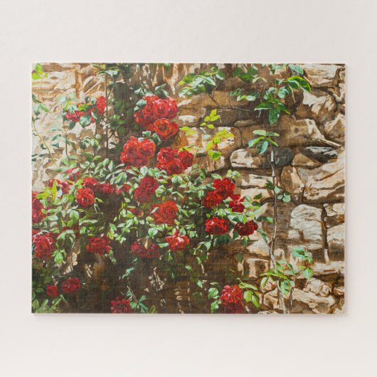 Rote Rosen gegen eine Steinmauer Puzzle (Horizontal)