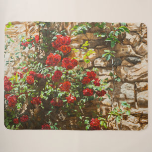 Rote Rosen gegen eine Steinmauer Sherpadecke