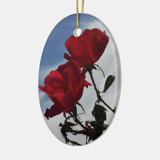 Rote Rosen gegen einen hellen blauen Himmel Keramikornament (Links)