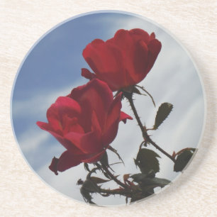 Rote Rosen gegen einen hellen blauen Himmel Sandstein Untersetzer