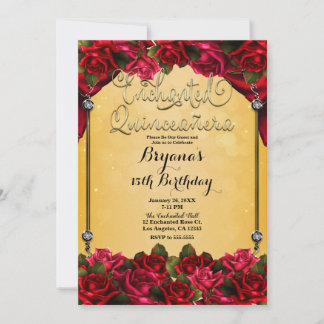 Rote Rosen Gelb & Gold Quinceñera 15. Party Einladung