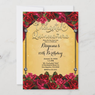 Rote Rosen Gelbe und Goldene Quinceañera 15. Party Einladung