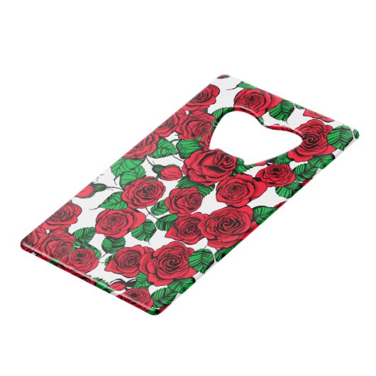 Rote Rosen Geldkarten Flaschenöffner (Vorderseite Schrägansicht)