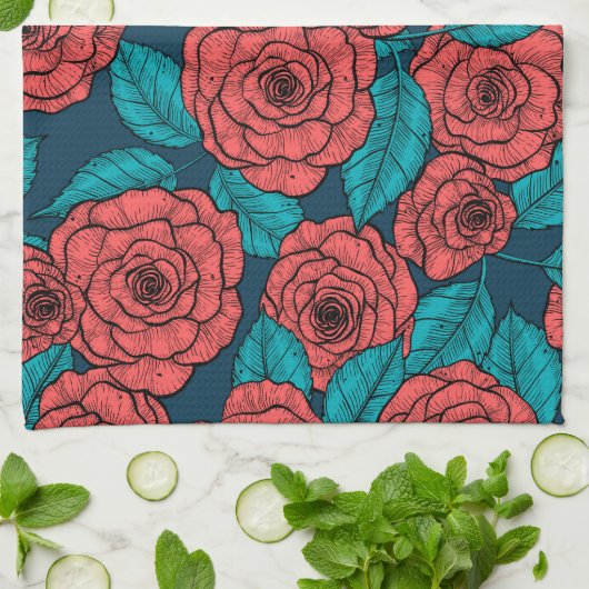 Rote Rosen Geschirrtuch (Gefaltet)