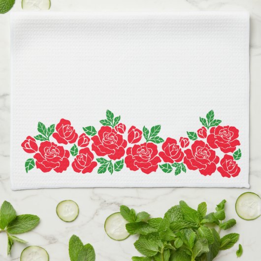 Rote Rosen Geschirrtuch (Gefaltet)