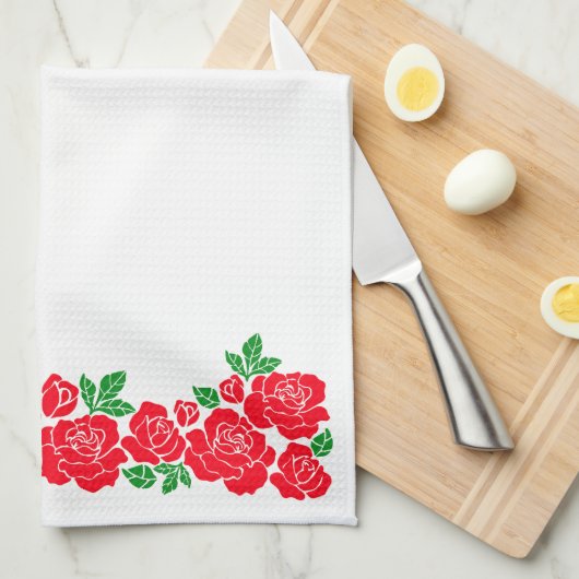 Rote Rosen Geschirrtuch (Viertel Falte)