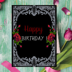 Rote Rosen, gestreifter gotischer Geburtstag Karte