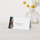 Rote Rosen Gipskraut Black Ribbons Platzkarten (Rückseite)