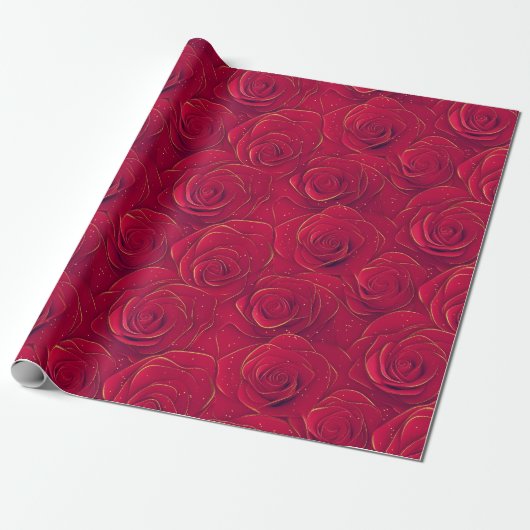 Rote Rosen Gold Border Romantisches Valentine Geschenkpapier (Ungerollt)