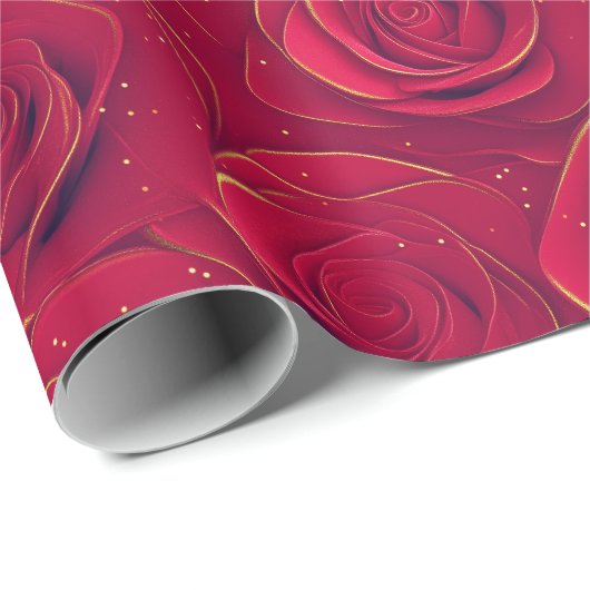 Rote Rosen Gold Border Romantisches Valentine Geschenkpapier (Rolleneckpunkt)