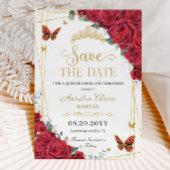 Rote Rosen Gold Butterflies Quinceanera Sweet 16 Save The Date