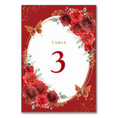 Rote Rosen Gold Butterfly Quinceanera 15. Geburtst Tischnummer (Vorderseite)
