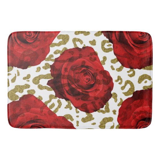 Rote Rosen Gold Cheetah Leopard Tierwerbung Badematte (Vorderseite)