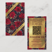 Rote Rosen Gold Damask QR-Code-Speicherkarte Visitenkarte (Vorne/Hinten)