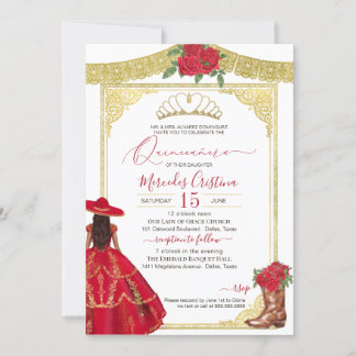 Rote Rosen Gold Eleganter Western Charro Quinceane Einladung