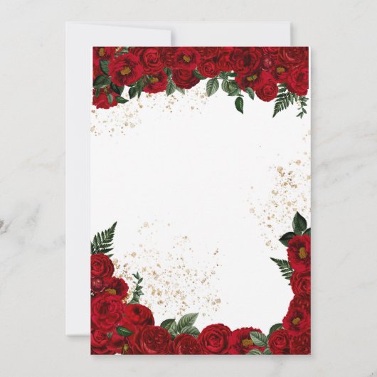 Rote Rosen & Gold Extravaganter Roter Basen Quince Einladung (Rückseite)