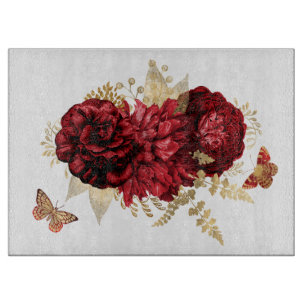 Rote Rosen Gold Floral Schmetterling Schneidebrett