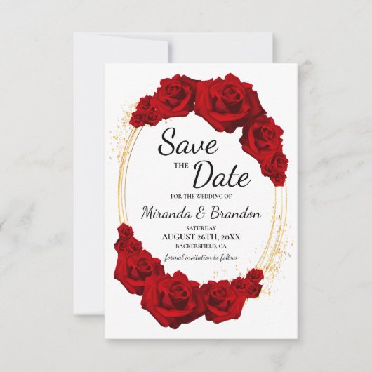 Rote Rosen Gold Frame Blumenzehen speichern das Da Einladung (Vorderseite)