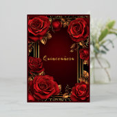 Rote Rosen Gold Frame Quinceañera Foil Einladung (Stehend vorne)