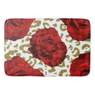 Rote Rosen Gold Gepard Leopard Tierprint Badematte