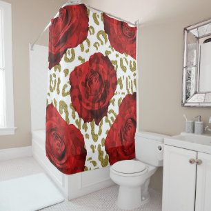 Rote Rosen Gold Gepard Leopard Tierprint Duschvorhang