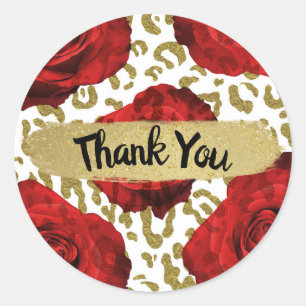 Rote Rosen Gold Gepard Leopard Tierprint Party Runder Aufkleber