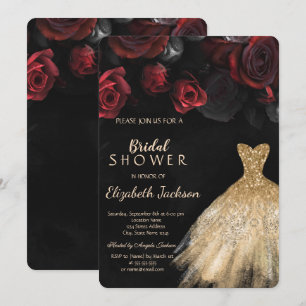 Rote Rosen Gold Glitter Kleid Brautparty Einladung