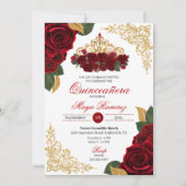 Rote Rosen Gold Glitzer Frames Tiara Quinceañera Einladung