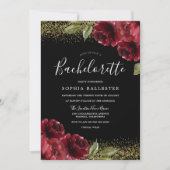 Rote Rosen Gold Glitzer Junggeselinnen-Abschied Einladung (Vorderseite)