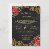Rote Rosen Gold Lace QR Code Schwarze muslimische Einladung (Vorderseite)