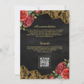 Rote Rosen Gold Lace QR Code Schwarze muslimische Einladung (Rückseite)