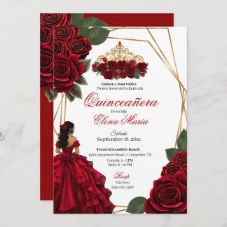 Rote Rosen Gold Quinceañera Einladung
