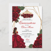 Rote Rosen Gold Quinceañera Einladung (Vorderseite)