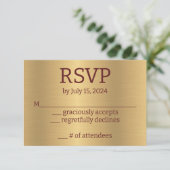 Rote Rosen Gold Response Card RSVP Karte (Stehend Vorderseite)