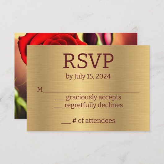 Rote Rosen Gold Response Card RSVP Karte (Vorne/Hinten)