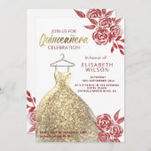 Rote Rosen Gold-Sequenzen kleiden Quinceañera Einladung (Vorne/Hinten)
