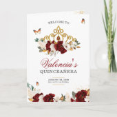 Rote Rosen Gold Tiara Butterfly Quinceanera Programm (Vorderseite)