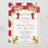 Rote Rosen Gold Western Charro Quinceañera Einladung (Vorne/Hinten)