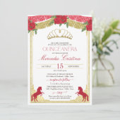 Rote Rosen & Goldene Pferde Western Charro Quinte Einladung (Stehend Vorderseite)