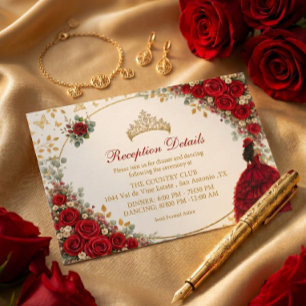 Rote Rosen goldene Schmetterlinge Quinceañera Begleitkarte
